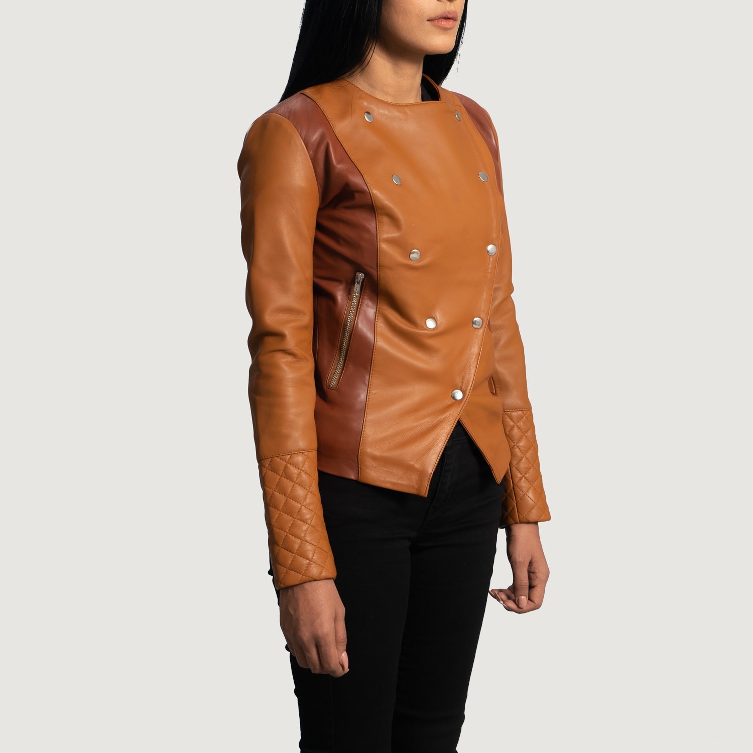 County Tan Overlap Leather Jacket by Dash Racegear - women Jacket view 2