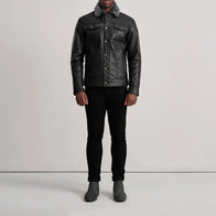Dallis Black Leather Shearling Trucker Jacket by Dash Racegear - men Jacket view 3