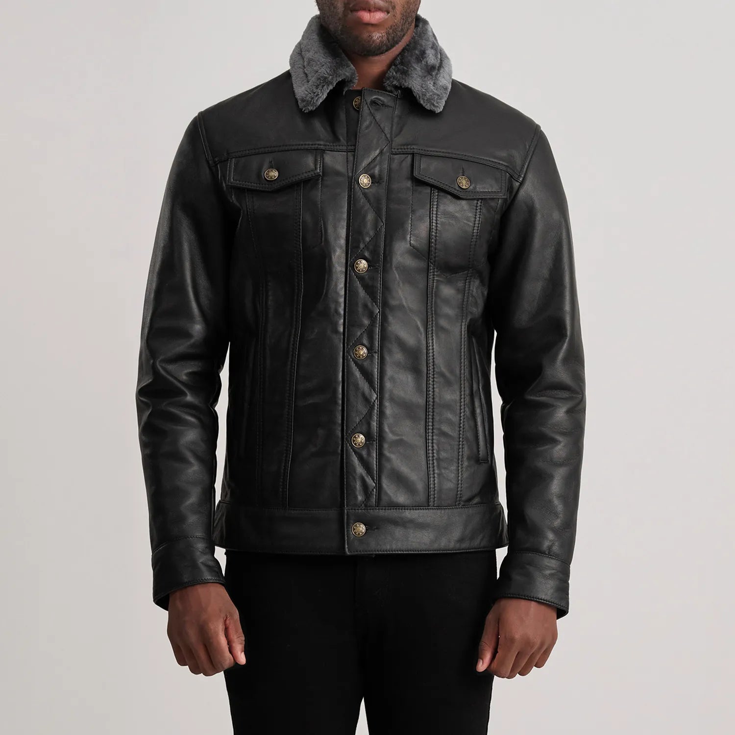 Dallis Black Leather Shearling Trucker Jacket by Dash Racegear - men Jacket view 4