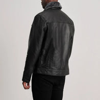 Dallis Black Leather Shearling Trucker Jacket by Dash Racegear - men Jacket view 5