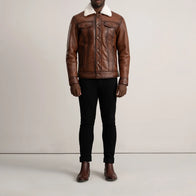Dallis Brown Leather Shearling Trucker Jacket by Dash Racegear - men Jacket view 3