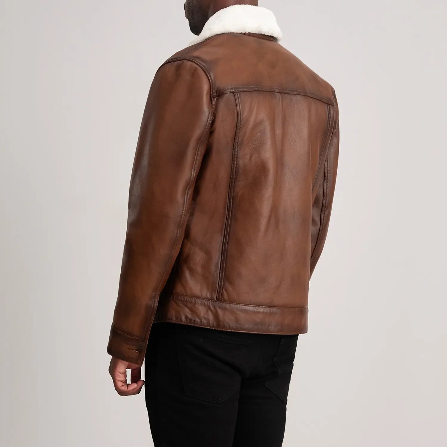 Dallis Brown Leather Shearling Trucker Jacket by Dash Racegear - men Jacket view 5