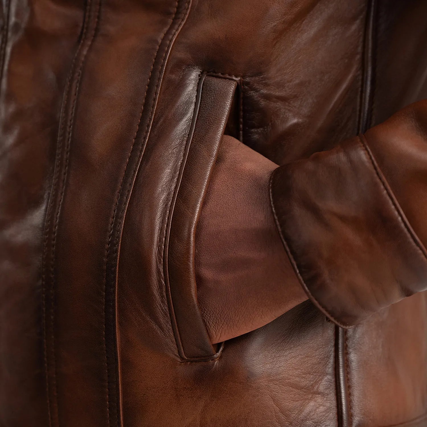 Dallis Brown Leather Shearling Trucker Jacket by Dash Racegear - men Jacket view 6