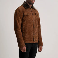 Dallis Brown Suede Shearling Trucker Jacket by Dash Racegear - men Jacket view 2