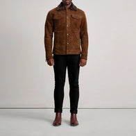 Dallis Brown Suede Shearling Trucker Jacket by Dash Racegear - men Jacket view 3
