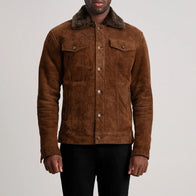 Dallis Brown Suede Shearling Trucker Jacket by Dash Racegear - men Jacket view 4