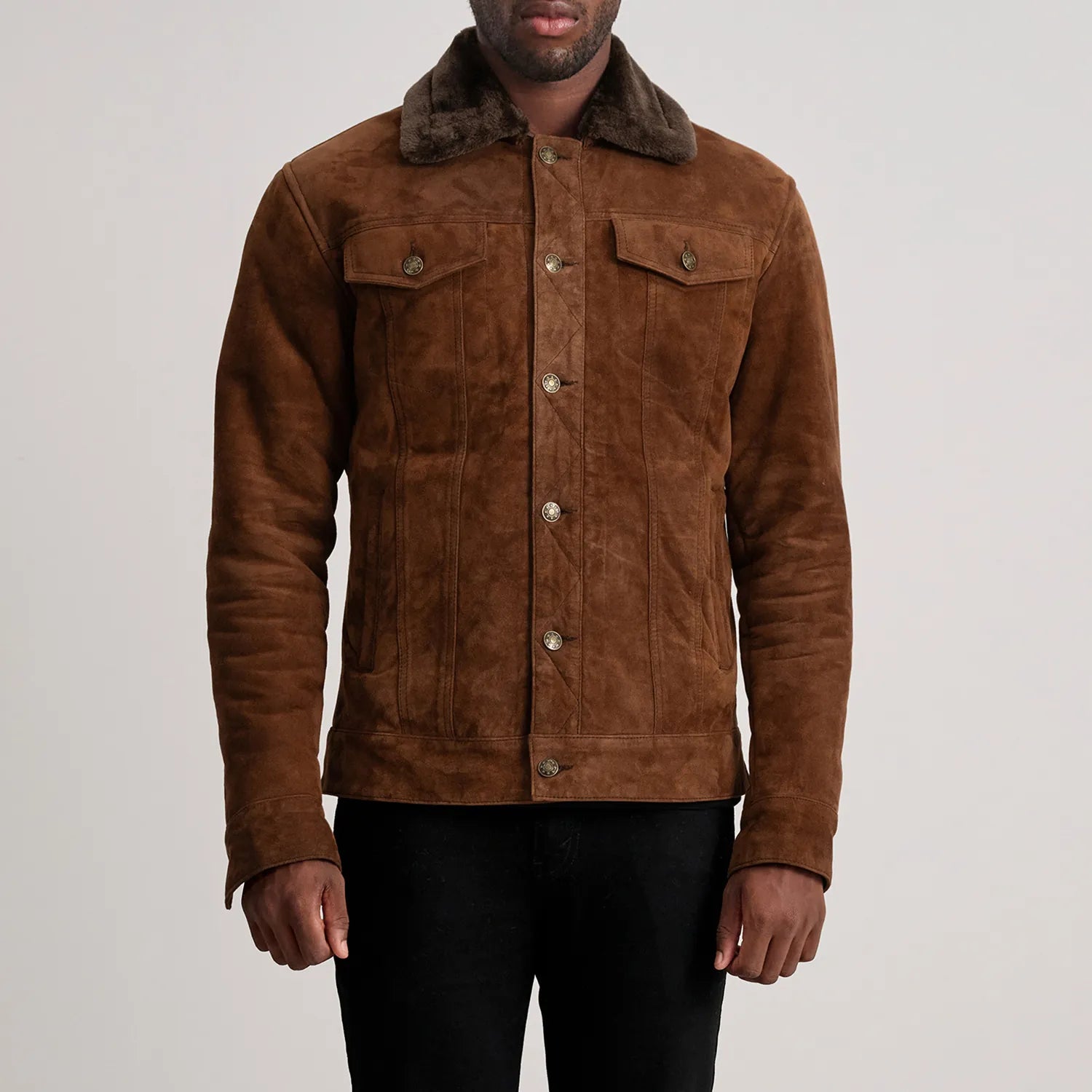 Dallis Brown Suede Shearling Trucker Jacket by Dash Racegear - men Jacket view 4