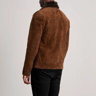 Dallis Brown Suede Shearling Trucker Jacket by Dash Racegear - men Jacket view 5