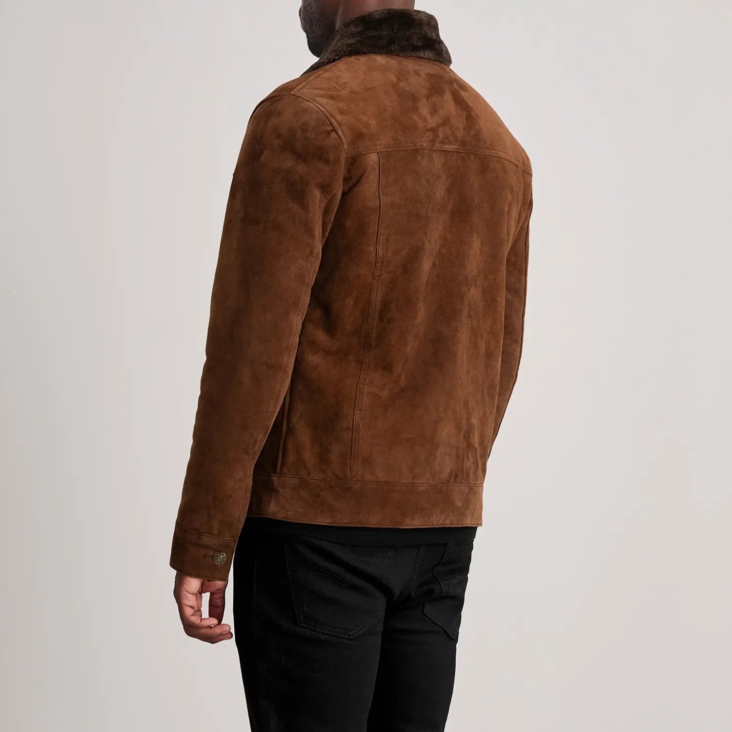 Dallis Brown Suede Shearling Trucker Jacket by Dash Racegear - men Jacket view 5