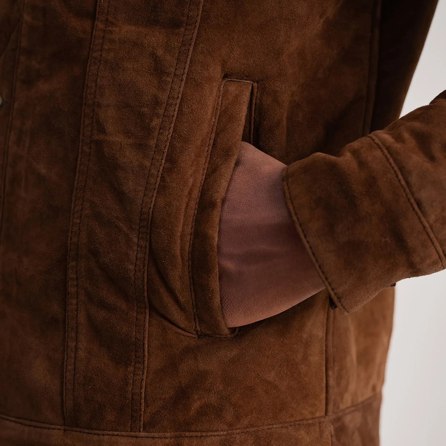 Dallis Brown Suede Shearling Trucker Jacket by Dash Racegear - men Jacket view 6