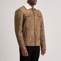Dallis Distressed Brown Leather Shearling Trucker Jacket by Dash Racegear - men Jacket view 2