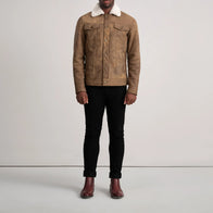 Dallis Distressed Brown Leather Shearling Trucker Jacket by Dash Racegear - men Jacket view 3
