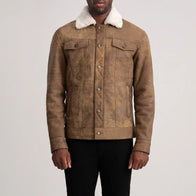 Dallis Distressed Brown Leather Shearling Trucker Jacket by Dash Racegear - men Jacket view 4