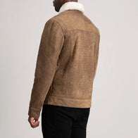 Dallis Distressed Brown Leather Shearling Trucker Jacket by Dash Racegear - men Jacket view 5