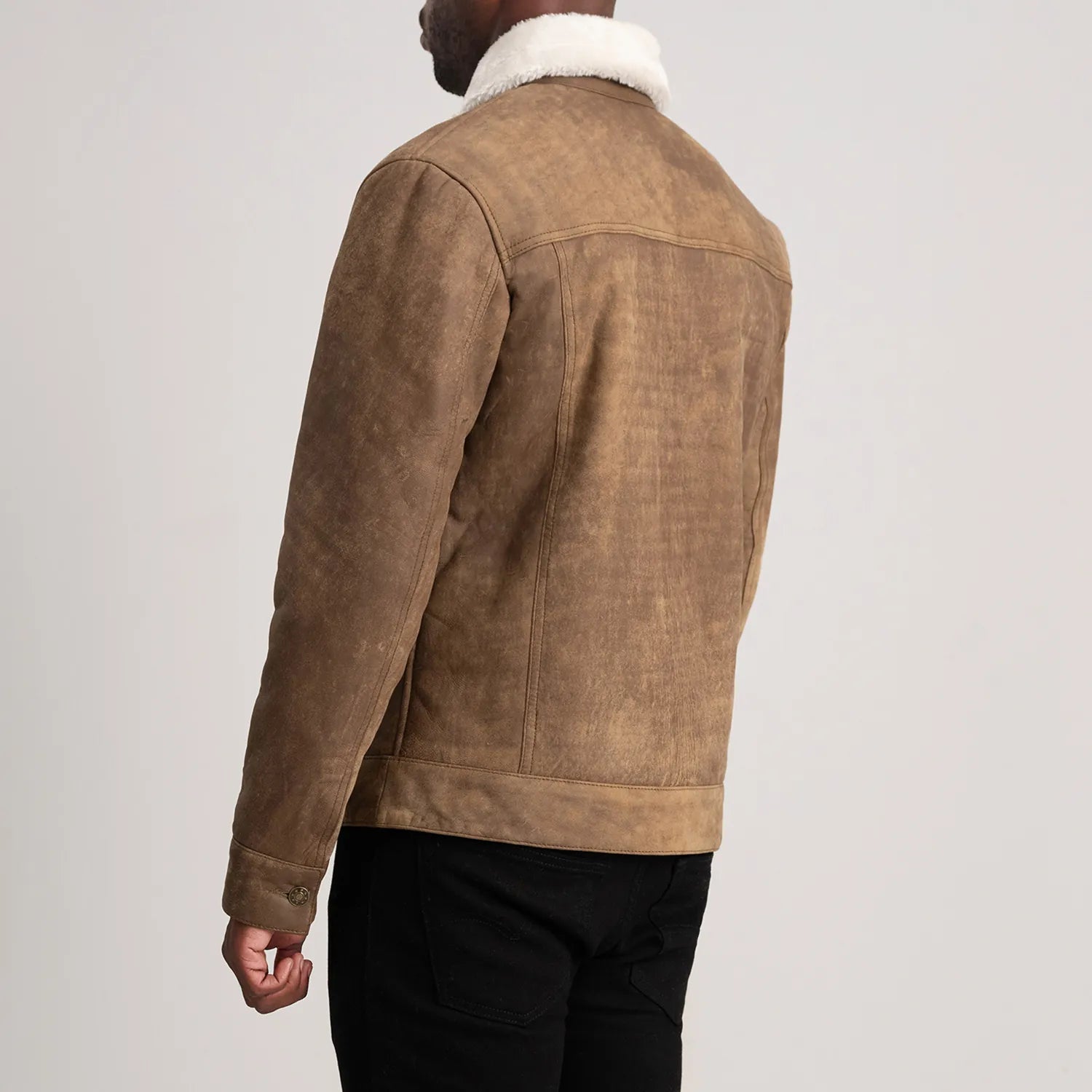 Dallis Distressed Brown Leather Shearling Trucker Jacket by Dash Racegear - men Jacket view 5