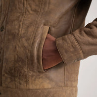 Dallis Distressed Brown Leather Shearling Trucker Jacket by Dash Racegear - men Jacket view 6