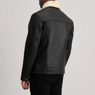 Dallis Distressed Black Leather Shearling Trucker Jacket by Dash Racegear - men Jacket view 4
