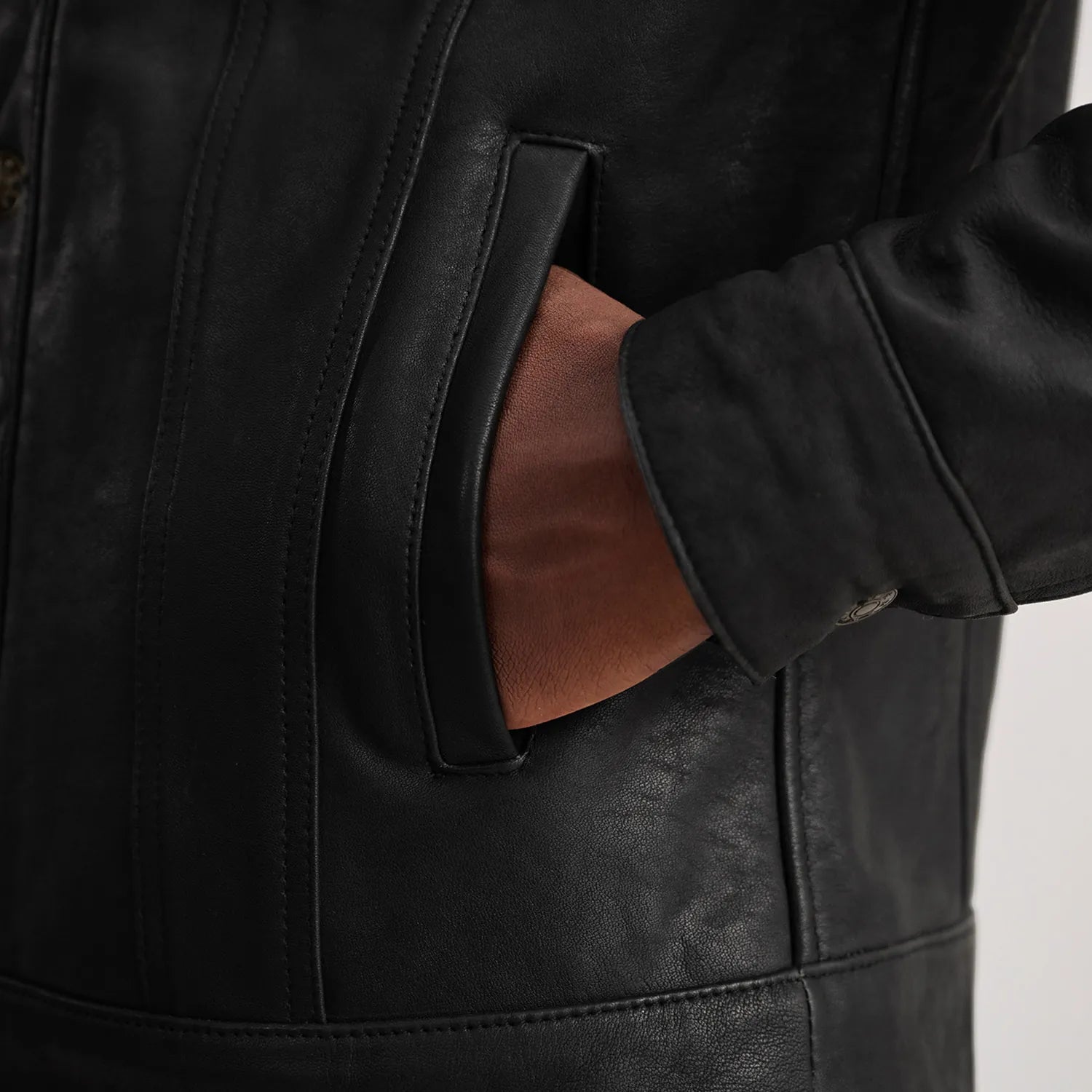 Dallis Distressed Black Leather Shearling Trucker Jacket by Dash Racegear - men Jacket view 5