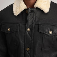 Dallis Distressed Black Leather Shearling Trucker Jacket by Dash Racegear - men Jacket view 6