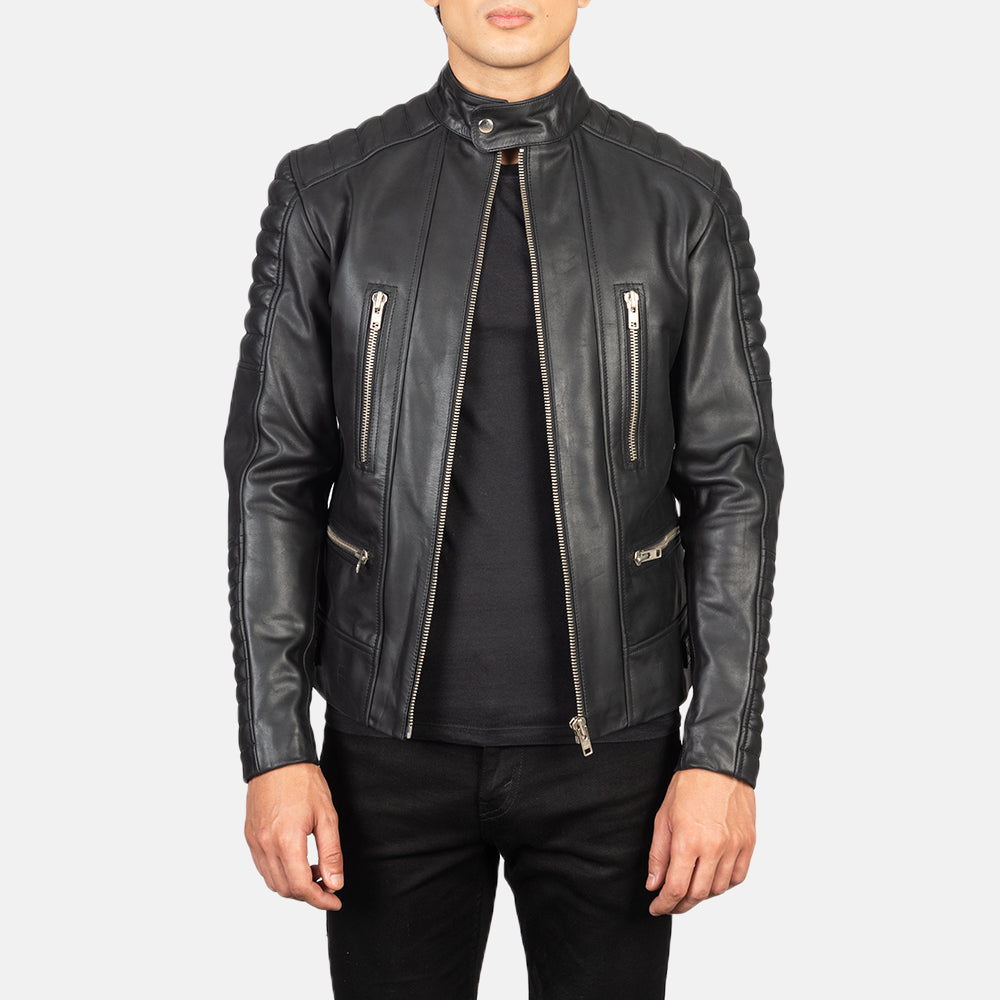 Damian Black Leather Biker Jacket by Dash Racegear - men Jacket view 1