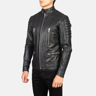 Damian Black Leather Biker Jacket by Dash Racegear - men Jacket view 2