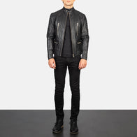 Damian Black Leather Biker Jacket by Dash Racegear - men Jacket view 3