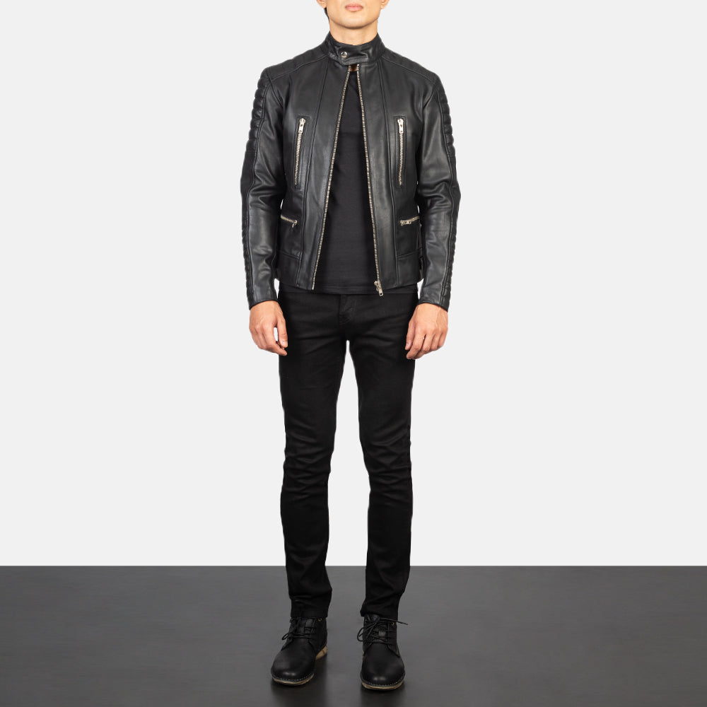 Damian Black Leather Biker Jacket by Dash Racegear - men Jacket view 3