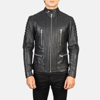 Damian Black Leather Biker Jacket by Dash Racegear - men Jacket view 4