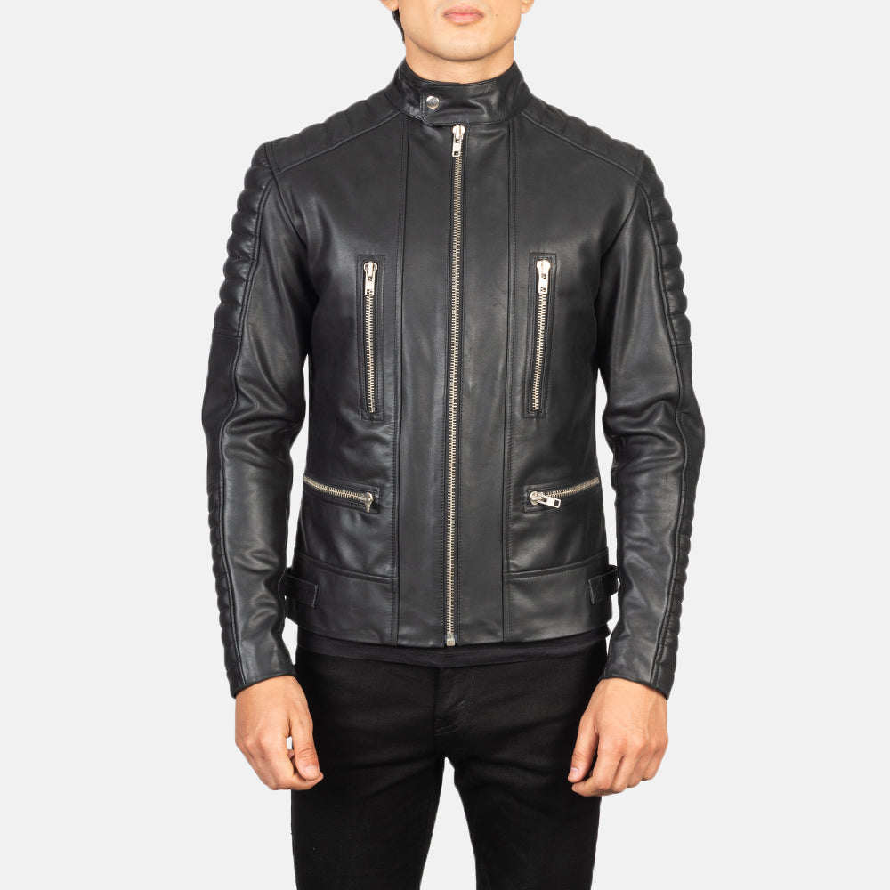 Damian Black Leather Biker Jacket by Dash Racegear - men Jacket view 4
