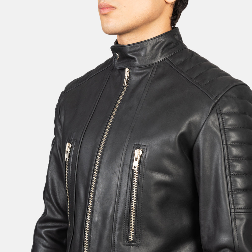 Damian Black Leather Biker Jacket by Dash Racegear - men Jacket view 6