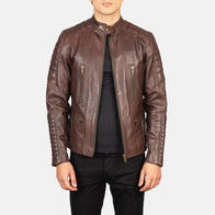 Damian Brown Leather Biker Jacket by Dash Racegear - men Jacket view 1