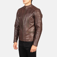 Damian Brown Leather Biker Jacket by Dash Racegear - men Jacket view 2