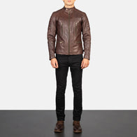 Damian Brown Leather Biker Jacket by Dash Racegear - men Jacket view 3