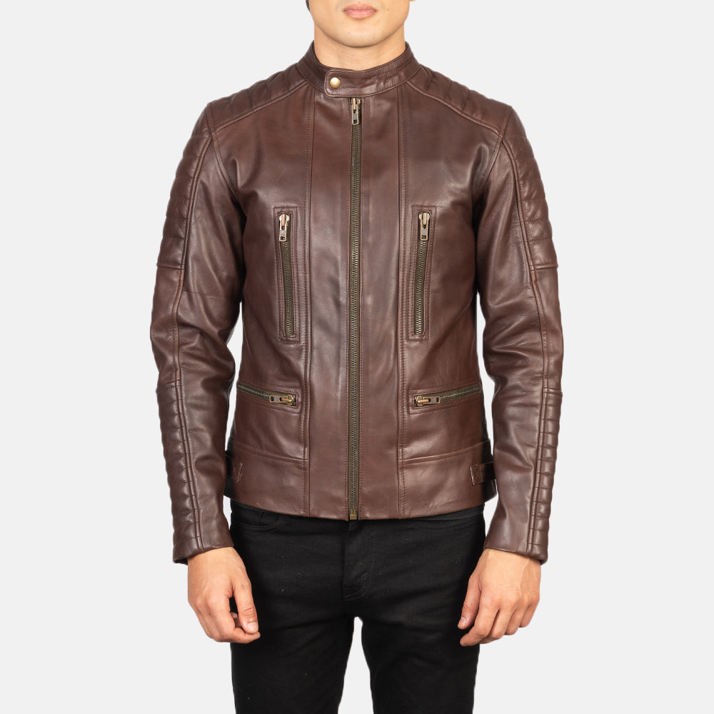 Damian Brown Leather Biker Jacket by Dash Racegear - men Jacket view 4