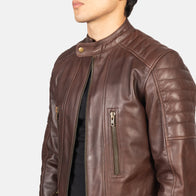 Damian Brown Leather Biker Jacket by Dash Racegear - men Jacket view 6