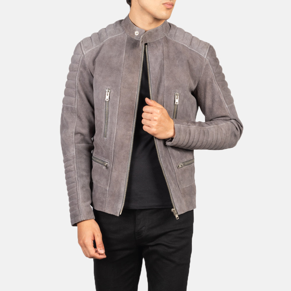 Damian Grey Suede Biker Jacket by Dash Racegear - men Jacket view 1