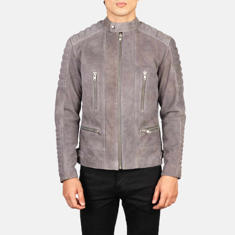 Damian Grey Suede Biker Jacket by Dash Racegear - men Jacket view 4
