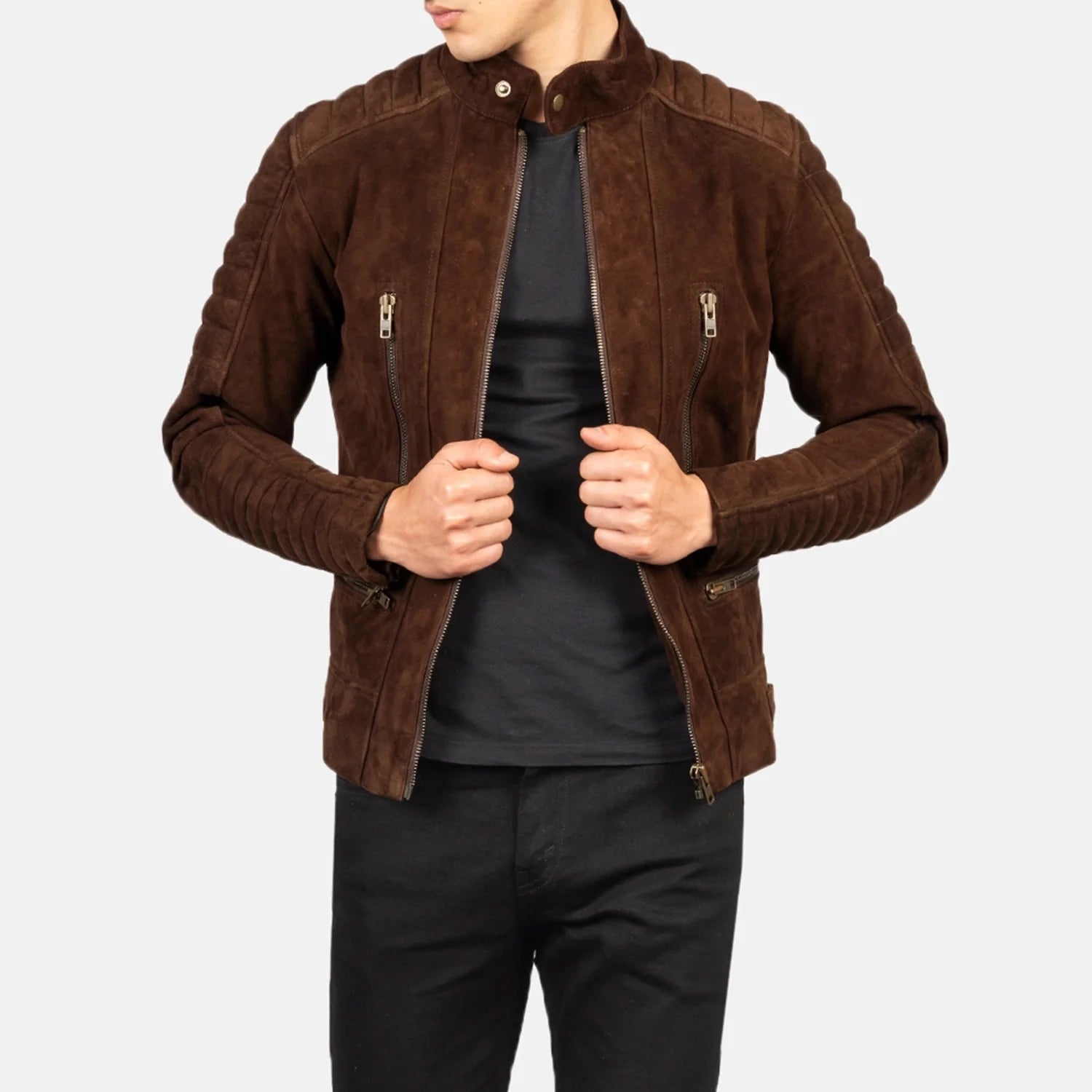 Damian Mocha Suede Biker Jacket by Dash Racegear - men Jacket view 1