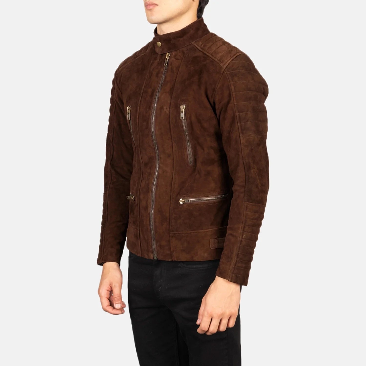 Damian Mocha Suede Biker Jacket by Dash Racegear - men Jacket view 2