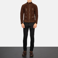 Damian Mocha Suede Biker Jacket by Dash Racegear - men Jacket view 3
