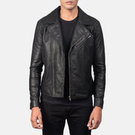 Danny Quilted Black Leather Biker Jacket by Dash Racegear - men Jacket view 1