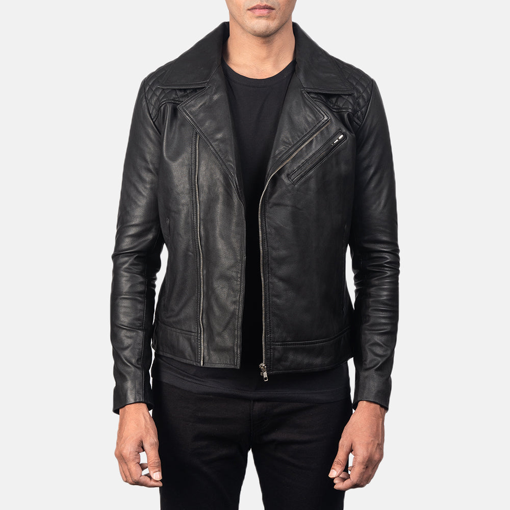 Danny Quilted Black Leather Biker Jacket by Dash Racegear - men Jacket view 1