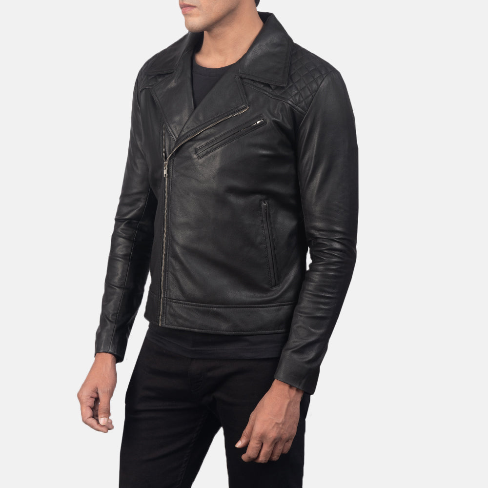 Danny Quilted Black Leather Biker Jacket by Dash Racegear - men Jacket view 2