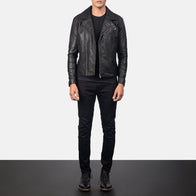 Danny Quilted Black Leather Biker Jacket by Dash Racegear - men Jacket view 4
