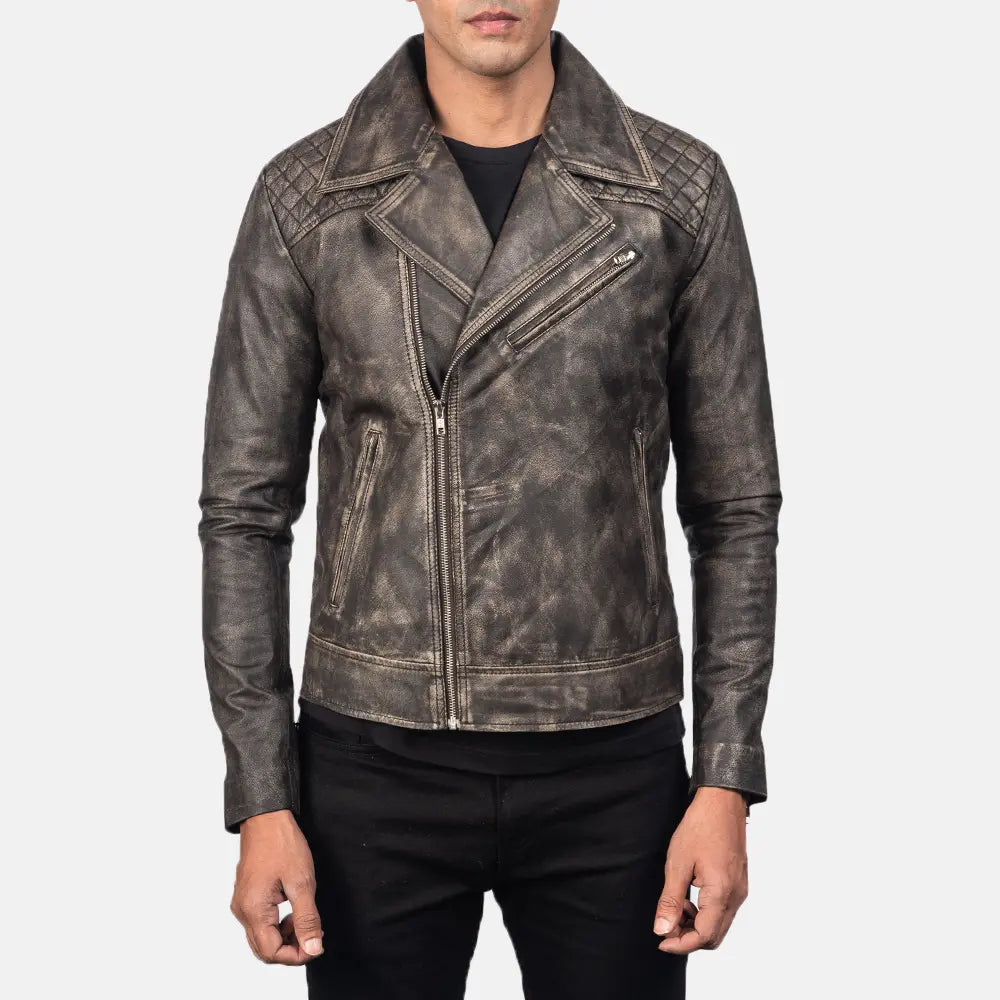Danny Quilted Brown Leather Biker Jacket by Dash Racegear - men Jacket view 1