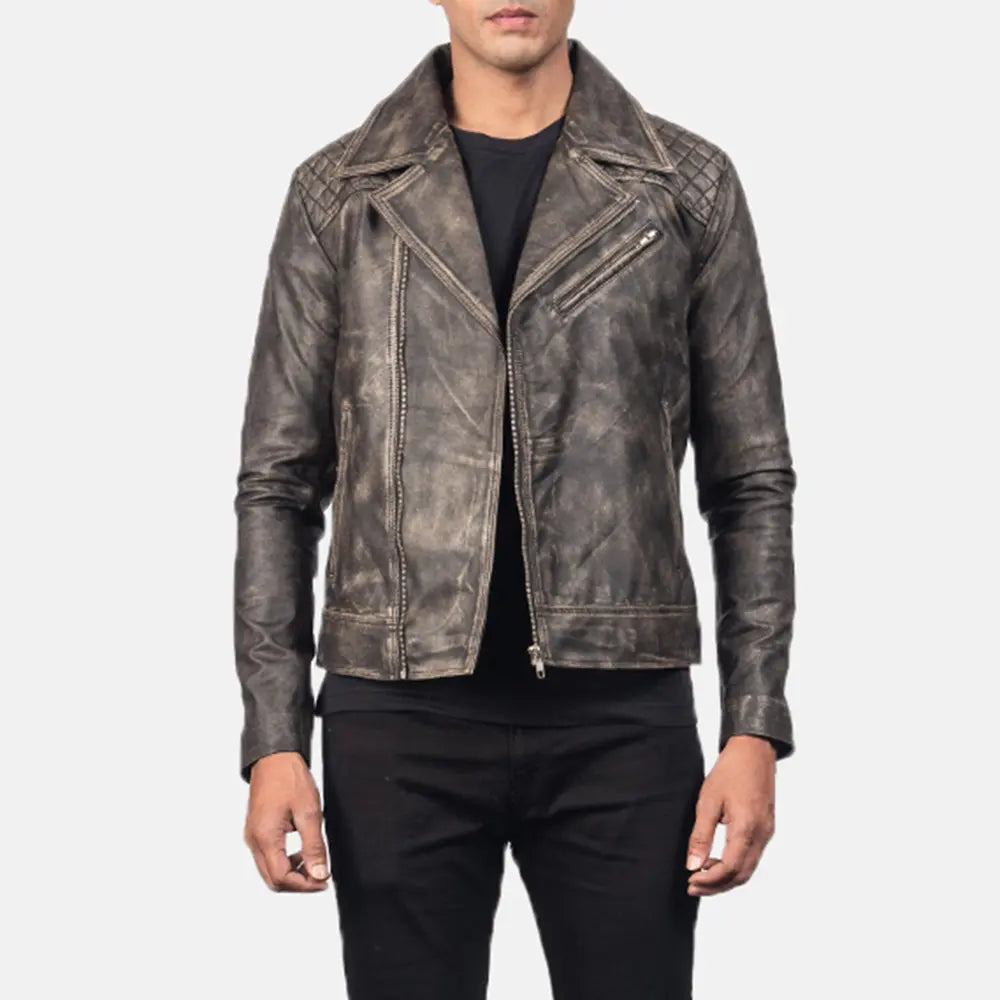 Danny Quilted Brown Leather Biker Jacket by Dash Racegear - men Jacket view 4