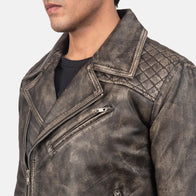 Danny Quilted Brown Leather Biker Jacket by Dash Racegear - men Jacket view 5