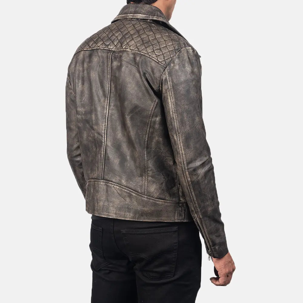 Danny Quilted Brown Leather Biker Jacket by Dash Racegear - men Jacket view 6