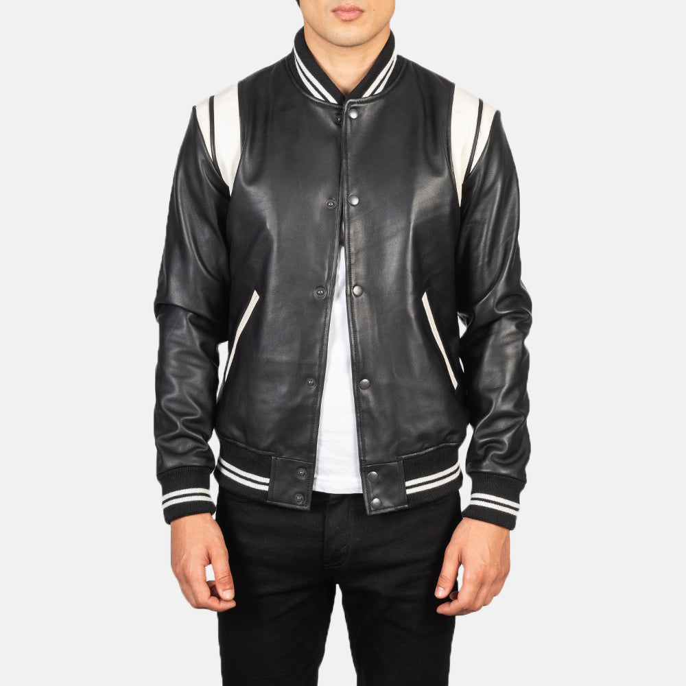 Dantee Black Leather Varsity Jacket by Dash Racegear - men Jacket view 1
