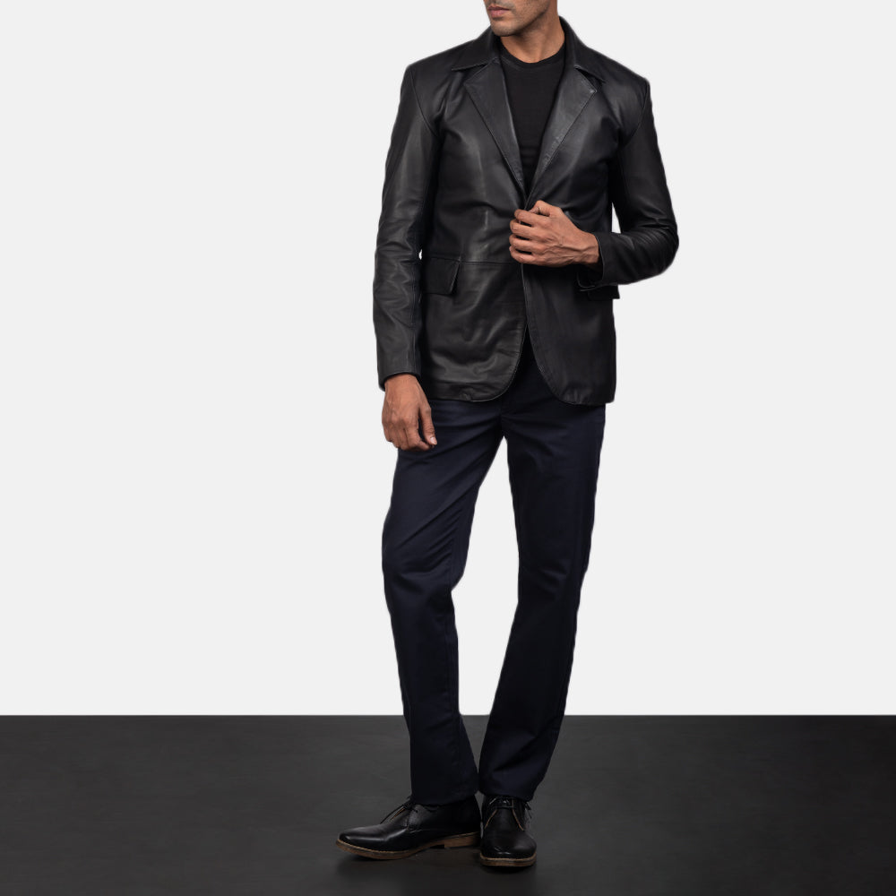 Daron Black Leather Blazer by Dash Racegear - men Jacket view 3